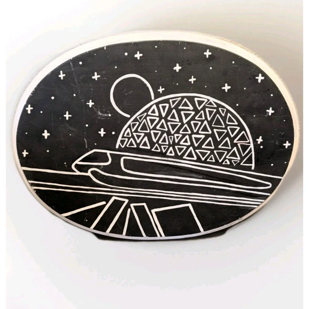 Epcot-Inspired Hand-Painted Wood Wall Art | Spaceship Earth Monorail Disney